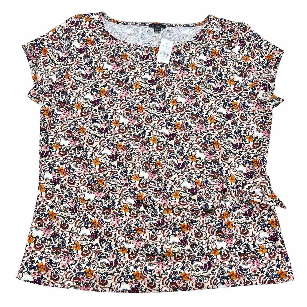 Ann Taylor Top Women's XL Cream Floral Boho Cottagecore Autumn Business Casual